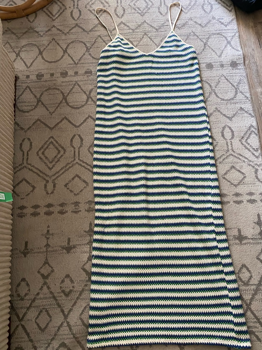 Striped Knit Maxi Slip Skirt in Blue, Green & White